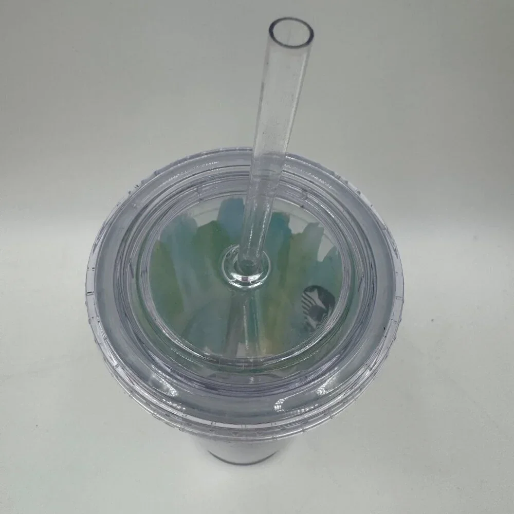 Starbucks Blue Green Paint Strokes Cold Cup Tumbler 24oz